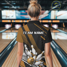 Load image into Gallery viewer, Custom Black And Yellow Bowling Team Jersey, Striking Bowling League Polo Shirt For Women IPHW9809