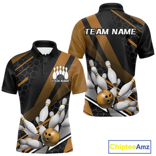 Custom Black And Yellow Bowling Team Jerseys, Striking Bowling League Polo Shirt For Men IPHW9809