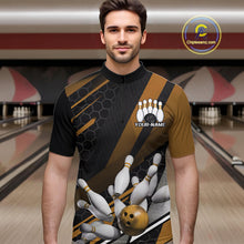 Load image into Gallery viewer, Custom Black And Yellow Bowling Team Jerseys, Striking Bowling League Quarter-Zip Shirt For Men IPHW9809
