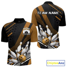 Load image into Gallery viewer, Custom Black And Yellow Bowling Team Jerseys, Striking Bowling League Quarter-Zip Shirt For Men IPHW9809