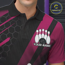Load image into Gallery viewer, Custom Black And Pink Bowling Team Jerseys, Striking Bowling League Polo Shirt For Men IPHW9810