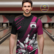 Load image into Gallery viewer, Custom Black And Pink Bowling Team Jerseys, Striking Bowling League Quarter-Zip Shirt For Men IPHW9810