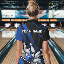 Load image into Gallery viewer, Custom Black And Blue Bowling Team Jerseys, Striking Bowling League Polo Shirt For Women IPHW9811