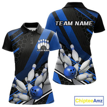 Load image into Gallery viewer, Custom Black And Blue Bowling Team Jerseys, Striking Bowling League Polo Shirt For Women IPHW9811
