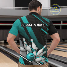 Load image into Gallery viewer, Custom Black And Turquoise Blue Bowling Team Jersey, Bowling League Men Quarter-Zip Shirt IPHW9812