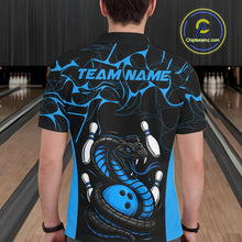 Load image into Gallery viewer, Custom Black And Blue Cobra Snake Bowling Jerseys, Bowling Team Men Polo Shirts IPHW9814