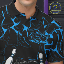 Load image into Gallery viewer, Custom Black And Blue Cobra Snake Bowling Jerseys, Bowling Team Men Polo Shirts IPHW9814