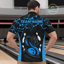 Load image into Gallery viewer, Custom Black And Blue Cobra Snake Bowling Jerseys, Bowling Team Men Quarter-Zip Shirts IPHW9814