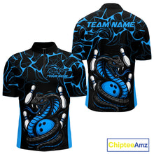 Load image into Gallery viewer, Custom Black And Blue Cobra Snake Bowling Jerseys, Bowling Team Men Quarter-Zip Shirts IPHW9814
