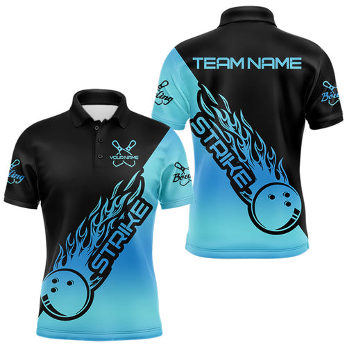 Black And Blue Custom Strike Bowling Polo Shirts For Men, Bowling Team Shirt Bowler Outfit IPHW8822
