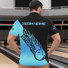 Load image into Gallery viewer, Black And Blue Custom Strike Bowling Quarter-Zip Shirts For Men, Bowling Team Shirt Bowler Outfit IPHW8822