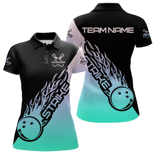Green And Purple Custom Strike Bowling Womens Polo Shirts, Bowling Team Shirt Bowler Outfit IPHW8824