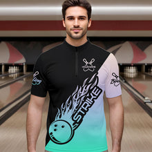 Load image into Gallery viewer, Green And Purple Custom Strike Bowling Quarter-Zip Shirts For Men, Bowling Team Shirt Bowler Outfit IPHW8824