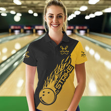 Load image into Gallery viewer, Black And Golden Custom Strike Bowling Women Polo Shirts , Bowling Team Shirt Bowler Outfit IPHW8825