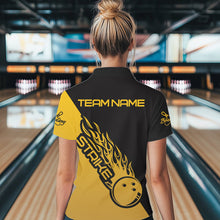 Load image into Gallery viewer, Black And Golden Custom Strike Bowling Women Polo Shirts , Bowling Team Shirt Bowler Outfit IPHW8825