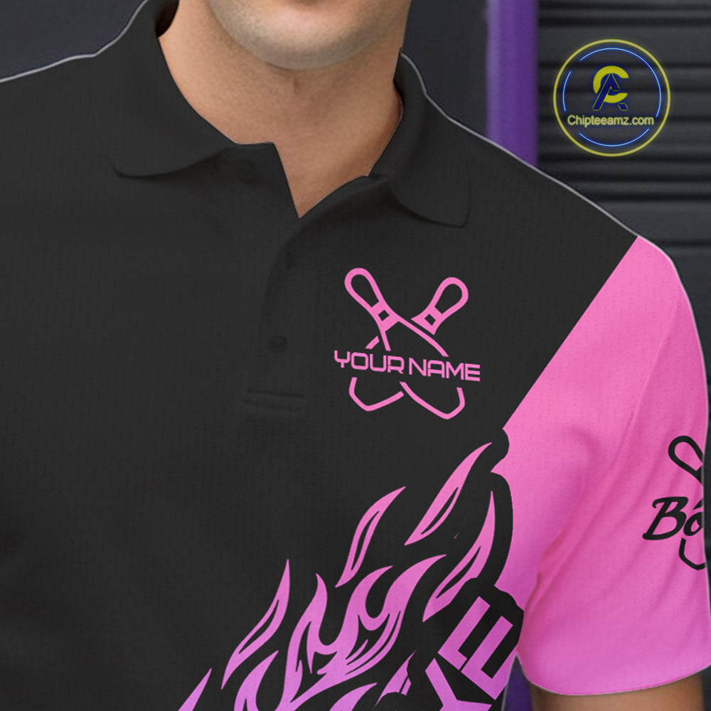 Blue, Purple And Pink Custom Strike Bowling Men Polo Shirts, Bowling Team Shirt Bowler Outfit IPHW8826