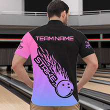 Load image into Gallery viewer, Blue, Purple And Pink Custom Strike Bowling Men Quarter-Zip Shirt, Bowling Team Shirt Bowler Outfit IPHW8826
