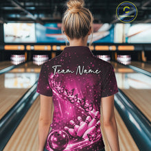 Load image into Gallery viewer, Custom Pink Butterfly Bowling Women Polo Team Shirt, Ladies Bowling League Shirt IPHW10901