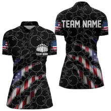 Load image into Gallery viewer, Custom Black Bowling Ball Pattern Shirt, Patriotic US Flag Bowling Women Quarter-Zip IPHW6778
