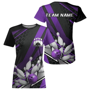 Black And Purple Custom Bowling Team Jerseys, Bowling League T-Shirts For Women IPHW7691