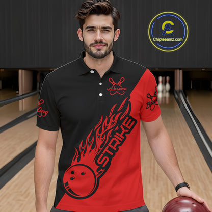 Custom Bowling Shirts For Men And Women, Bowling Team Shirts Bowling Strike | Black And Red IPHW3944