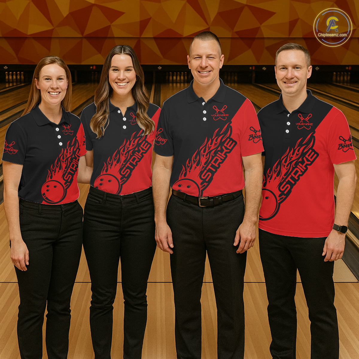 Custom Bowling Shirts For Men And Women, Bowling Team Shirts Bowling Strike | Black And Red IPHW3944