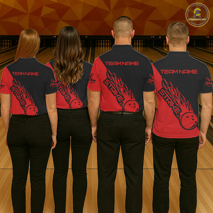 Custom Bowling Shirts For Men And Women, Bowling Team Shirts Bowling Strike | Black And Red IPHW3944