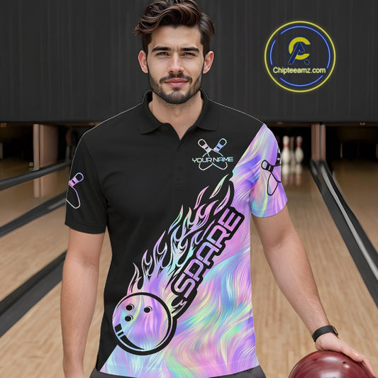 Custom Holographic Flame Spare Bowling Men Shirts, Bowling Team League Jerseys IPHW10688