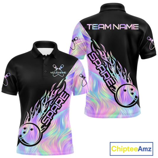 Custom Holographic Flame Spare Bowling Men Shirts, Bowling Team League Jerseys IPHW10688