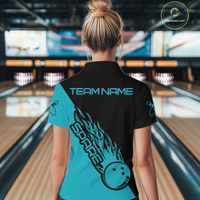 Load image into Gallery viewer, Custom Black And Blue Flame Spare Bowling Women Shirts, Bowling Team League Jerseys IPHW10689
