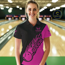 Load image into Gallery viewer, Custom Black And Pink Flame Spare Bowling Women Shirts, Bowling Team League Jerseys IPHW10691