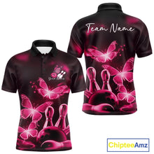 Load image into Gallery viewer, Custom Pink Butterfly Bowling Polo Shirts For Men, Bowling Team Shirt With Butterflies IPHW10702