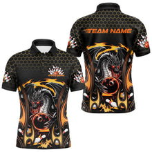 Load image into Gallery viewer, Custom Black And Yellow Flame Dragon Bowling Men Polo Shirts, Team Bowling League Shirt IPHW8839