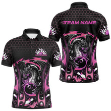 Load image into Gallery viewer, Custom Black And Pink Flame Dragon Bowling Men Polo Shirts, Team Bowling League Shirt IPHW8841