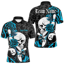 Load image into Gallery viewer, Custom Blue Roses And Skull Bowling Polo Shirts For Men, Team Bowling League Shirt IPHW8844