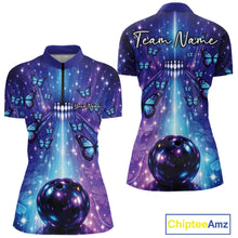 Load image into Gallery viewer, Custom Blue And Purple Galaxy Bowling Lane Butterfly Bowling Women Quarter-Zip Shirt IPHW10913