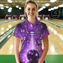 Load image into Gallery viewer, Custom Purple Galaxy Bowling Lane Butterfly Bowling Team Women Polo Shirt IPHW10917