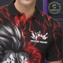 Load image into Gallery viewer, Custom Red Flame Lion Bowling Polo Team Shirts For Men, Lion Bowling League Shirt IPHW9326