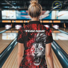 Load image into Gallery viewer, Custom Red Flame Lion Bowling Polo Team Shirts For Women, Lion Bowling League Shirt IPHW9326