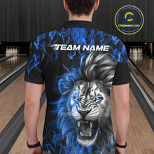 Load image into Gallery viewer, Custom Blue Flame Lion Bowling Polo Team Shirts For Men, Lion Bowling League Shirt IPHW9327