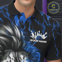 Load image into Gallery viewer, Custom Blue Flame Lion Bowling Polo Team Shirts For Men, Lion Bowling League Shirt IPHW9327