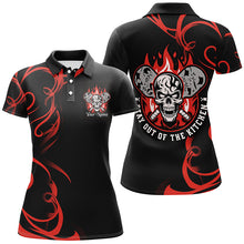 Load image into Gallery viewer, Custom Flame Skull Pickleball Polo Shirts For Women's "Stay Out Of The Kitchen" | Red IPHW6909