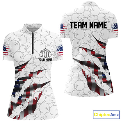 Custom Patriotic Bowling Shirts For Women, US Bowling Team Shirts American Flag Bowling IPHW7380