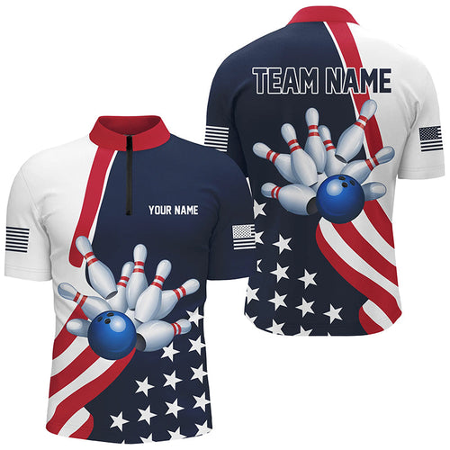 Custom Patriotic Bowling Shirts For Men, US Bowling Team Shirts American Flag Shirt IPHW7395
