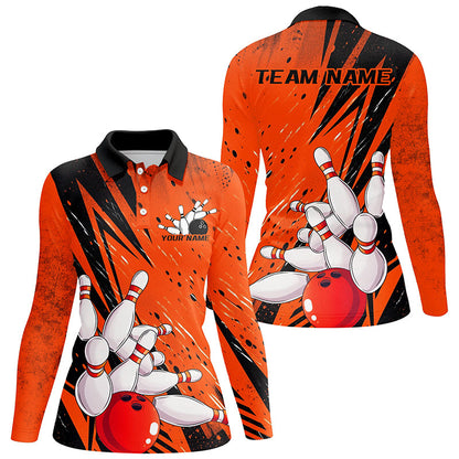 Black And Orange Custom Grunge Ladies Bowling Shirts, Bowling League Shirt Bowling Jersey IPHW7906