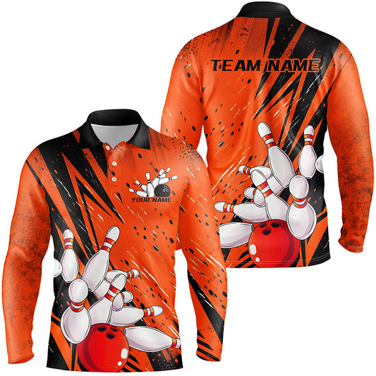 Black And Orange Custom Grunge Bowling Shirts For Men, Bowling League Shirt Bowling Team Jersey IPHW7906