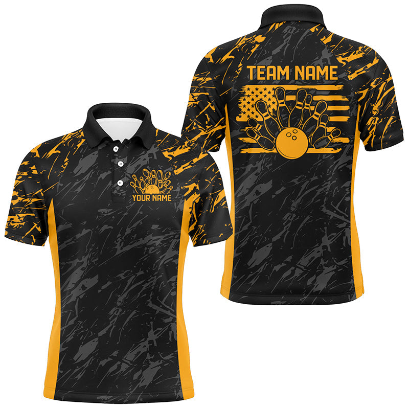 Black And Yellow Camo Custom Patriotic Bowling Shirt For Men, American Flag US Bowling League Shirt IPHW7915