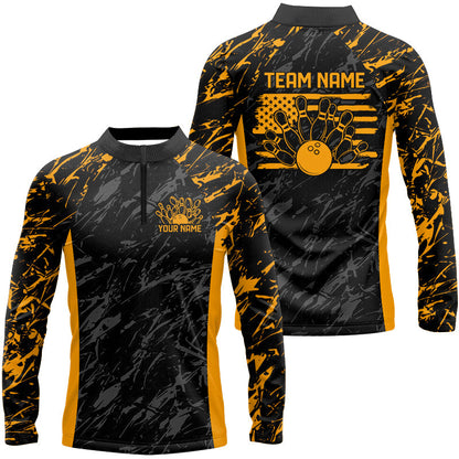 Black And Yellow Camo Custom Patriotic Bowling Shirt For Men, American Flag US Bowling League Shirt IPHW7915