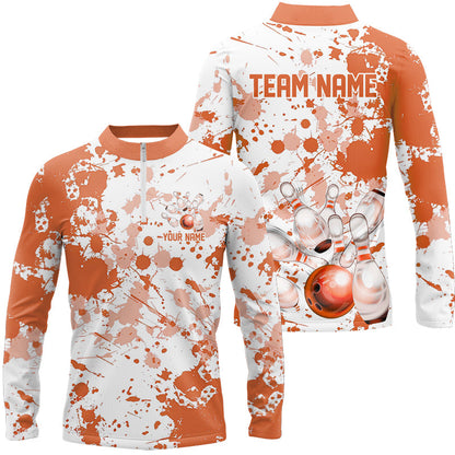 Custom White And Orange Bowling Shirts For Men, Bowling Team Shirts Bowling Jerseys With Name IPHW7917