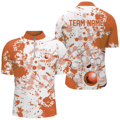 Custom White And Orange Bowling Shirts For Men, Bowling Team Shirts Bowling Jerseys With Name IPHW7917